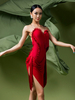 Latein-Tanzkleider rotes Damenkleid sexy Polyesterkleid Tanzbekleidung