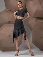 Latein-Tanzkleider Schwarzes Damen-Rüschen-Asymmetrisches Set Sexy Tanzkostüme-Set