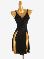 Latein-Tanzkleider Schwarzes rückenfreies sexy Lycra-Spandex-Kleid für Damen Tanzkostüm