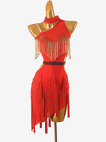 Latein-Tanzkleider Ture Red Damen Fransen Lycra Spandex Kleid Tanzkleidung