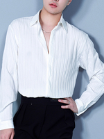 Latein-Tanzkleider weißes elegantes Lycra-Spandex-Oberteil für Herren Tanzkostüm