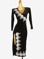 Latein-Tanzkostüm schwarzes Damen-Lycra-Spandex-Kleid Latein-Tänzer-Tanzkostüm