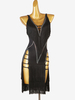 Latein-Tanzkostüm schwarzes Damen-Strass-Fransen-rückenfreies sexy Lycra-Spandex-Kleid Tanzkostüm