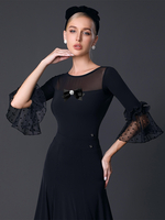 Latein-Tanzkostüm schwarzes Mädchen-Rüschen-Top sexy Polyester-Oberteil Rock Tanzkleidung