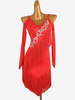 Latein-Tanzkostüm Ture Rotes Lycra-Spandex-Kleid für Damen elegantes Fransen-Tänzer-Tanzkostüm