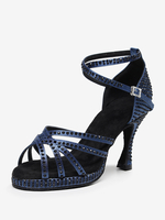 Latein-Tanzschuhe Dunkelmarineblau runde Zehenpartie Strasssteine Gesellschaftstanzschuhe