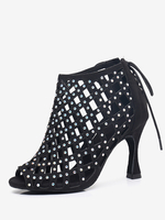 Latein-Tanzschuhe Mikro-Wildleder-Obermaterial silberfarbene Tanzschuhe mit runder Zehenpartie und Strasssteinen