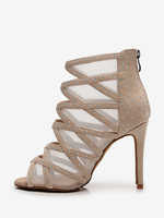 Latein Tanzschuhe PU Leder Hell Apricot Peep Toe Strass Tanzschuhe