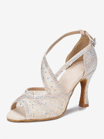 Latein-Tanzschuhe PU-Leder Hell Apricot Runde Zehenpartie Strass Tanzschuhe