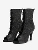 Latein Tanzschuhe PU Leder Schwarz Peep Toe Strass Tanzschuhe