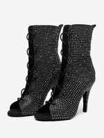 Latein Tanzschuhe PU Leder Schwarz Peep Toe Strass Tanzschuhe