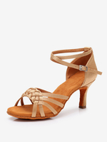 Latein Tanzschuhe Satin Hell Apricot Runde Zehen Tanzschuhe