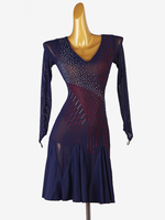 Lateinische Tanzkleider dunkles Marineblau sexy Lycra-Spandex-Kleid für Damen Tanzkostüm