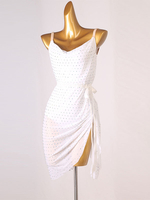 Lateinische Tanzkleider weiße Frauen Strass zurücklist bodycon sexy Polyester Kleidertanz Verschleiß