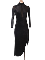 Latin Dance Costume Black Damen Polyesterkleid Sexy Franse Latin Tänzerin Tanzendes Kostüm