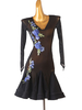 Latin Dance Kleider Schwarz Damen Polyester Kleid Blumendruck Sexy Strass Latin Dancer Tanzkleidung