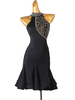 Latin Dance Kleider Schwarz Damen Strasssteine Bodycon Sexy Polyester Kleid Tanzkostüm