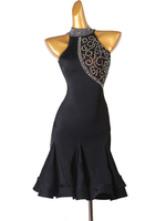 Latin Dance Kleider Schwarz Damen Strasssteine Bodycon Sexy Polyester Kleid Tanzkostüm