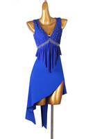 Latin Dance Kostüm Blau Damen Strass Fransen Bodycon Sexy Polyester Kleid Tanzkleidung