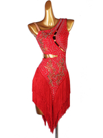 Latin Dance Kostüm Rot Damen Lycra Spandex Kleid Latin Dancer Tanzkleidung