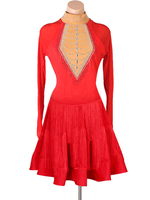 Latin Dance Kostüm Rot Damen Polyester Kleid Sexy Strass Fransen Latin Dancer Tanzkleidung