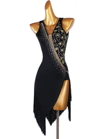 Latin Dance Kostüm Schwarz Damen Lycra Spandex Kleid Tanzkostüm