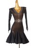 Latin Dance Kostüm Schwarz Damen Polyester Kleid Sexy Strass Latin Dancer Tanzkostüm