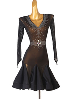 Latin Dance Kostüm Schwarz Damen Polyester Kleid Sexy Strass Latin Dancer Tanzkostüm