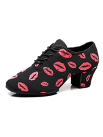Latin Dance Schuhe Frauen Runde Zehe Lippen Gedruckt Lace Up Tanzschuhe