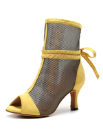 Latin Dance Schuhe Mesh Upper Yellow Peep Toe Bows Gesellschaftstanz Stiefel