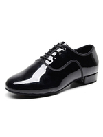 Latin Dance Schuhe Rindsleder Black Round Toe Patched Dance Schuhe