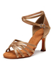 Latin Dance Schuhe Satin Kaffee Brown Peep Toe Stiletto Heel Satin Dance Latin Schuhe
