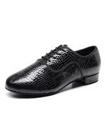 Latin Dance Schuhe Schwarze Runde Zehen Ballsaal Schlangenleder Bestickte Tanzschuhe