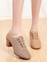 Latin Dance Shoes Camel Runde TOE MESH Upper Oxfords Chunky Heel Ballroom Tanzschuhe