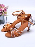 Latin Tanzschuhe Satin Blue Open Toe Strass Tanzschuhe