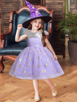 Lavendel Blumenmädchenkleider Jewel Neck Baumwollmischung Ärmellose Prinzessin Silhouette Pailletten Knielange Kinder Social Party Kleider