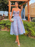 Lavendel Partykleider Trägerloses ärmelloses Midikleid mit offener Schulter aus Spitze