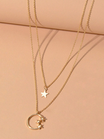 Layered Chain Halsketten Moon Star Anhänger Halskette