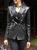 Leder wie Blazer Jacke Umlegekragen Buttons mit langen Ärmeln Blazer