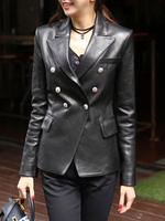 Leder wie Blazer Jacke Umlegekragen Buttons mit langen Ärmeln Blazer