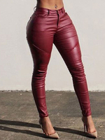 Leder wie Leggings Frauen Skinny Leggings mit Taschen