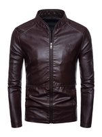 Lederjacke für Herren Casual Moto Herbst Polyurethan Burgund Stilvolle Lederjacke