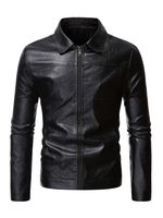 Lederjacke für Herren Casual Moto Herbst PU Leder Schwarz Fashion Jacke