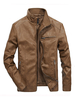 Lederjacke Männer Stehkragen Langarm Ledermantel PU kurze Khaki Jacke