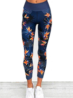 Leggings für Frauen Blue Elastic Waist Printed Shaping Yoga Hose