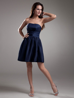 Lehnenlose Strapless Marine Cocktailkleid Plissee Taft Kleid Kleider für Hochzeitsgäste