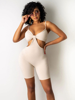 Leichte Aprikosen-Jumpsuit-Träger Halsärmel ärmellos ausgeschnitten Rückenfreie verstellbare Träger Polyester Straight Summer Playsuit