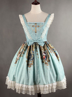 Leichte blaue synthetische Lolita Kleid mit Print Bögen Riemen