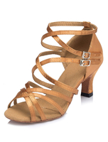 Leichte Tan Tanz Sandalen Riemen ausgeschnitten Satin Heels für Frauen