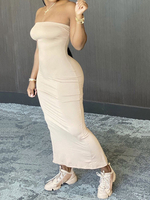 Leichtes Khaki-Röhrenkleid Bodycon-Kleider Trägerloses klassisches ärmelloses Bleistiftkleid
